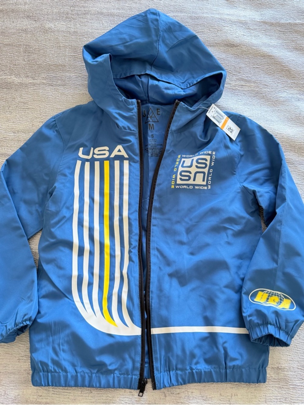 Hybrid Apparel Brilliant Blue USA Graphic Hooded Windbreaker, Size S, Kids